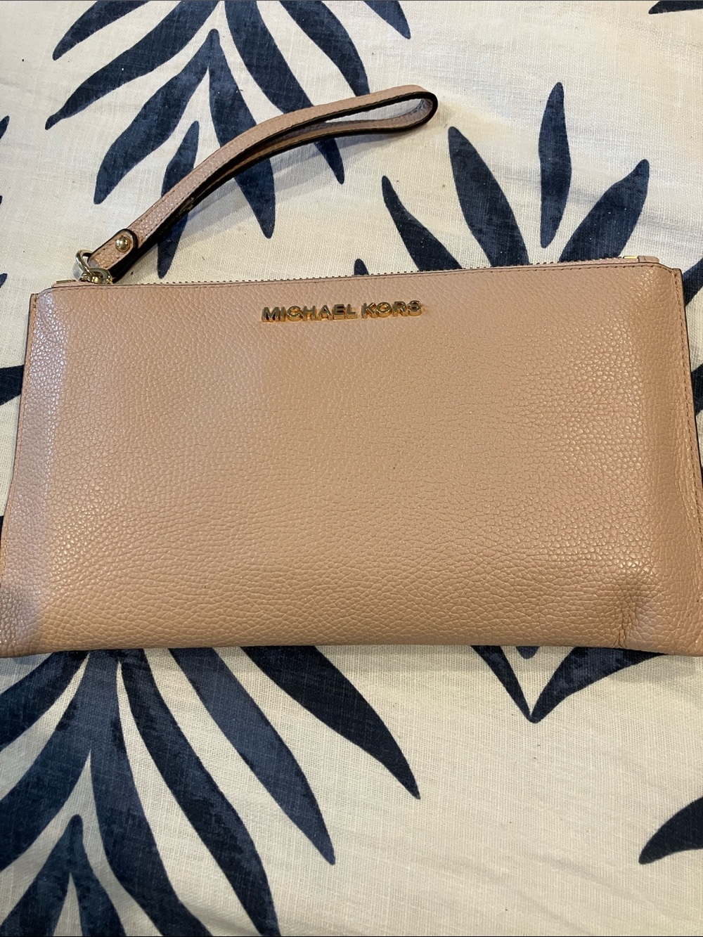 Michael Kors Nude Blush Pebbled Leather Wristlet with Gold Logo